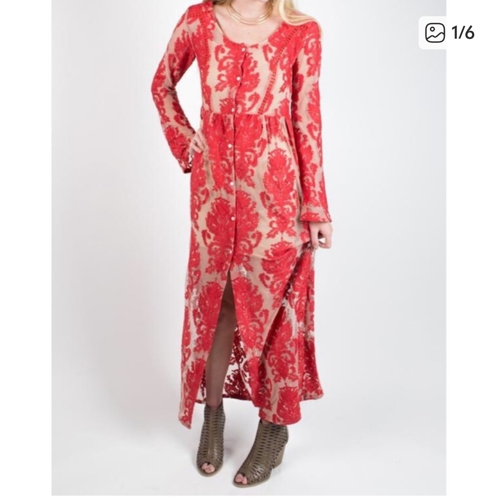 MinkPink 🍒 Crime Of Passion Red Lace Long Sleeve Dress